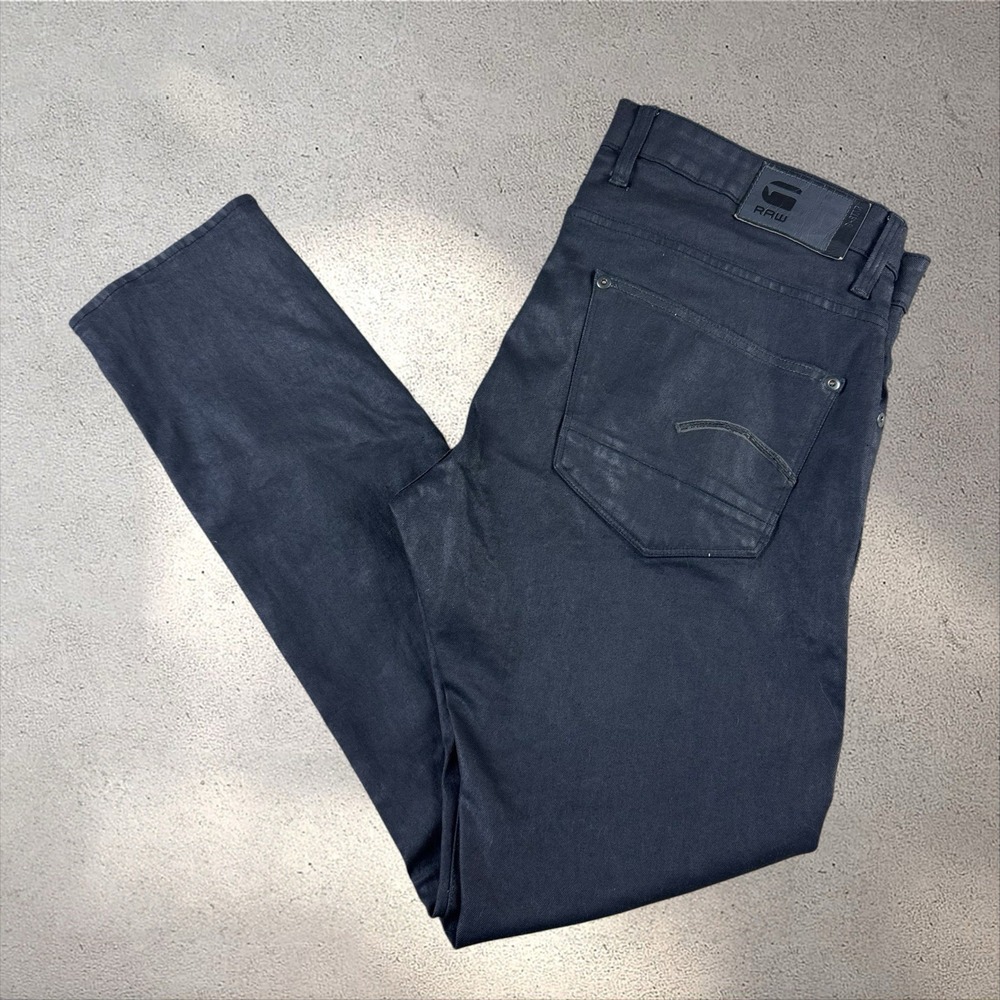 G-Star Raw Mens Revend Super Slim Black Waxed Denim Skinny‎ Jeans 38x32